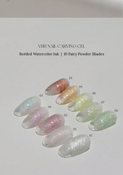 YHH bottled watercolor ink 10 shades swatched on nail sticks