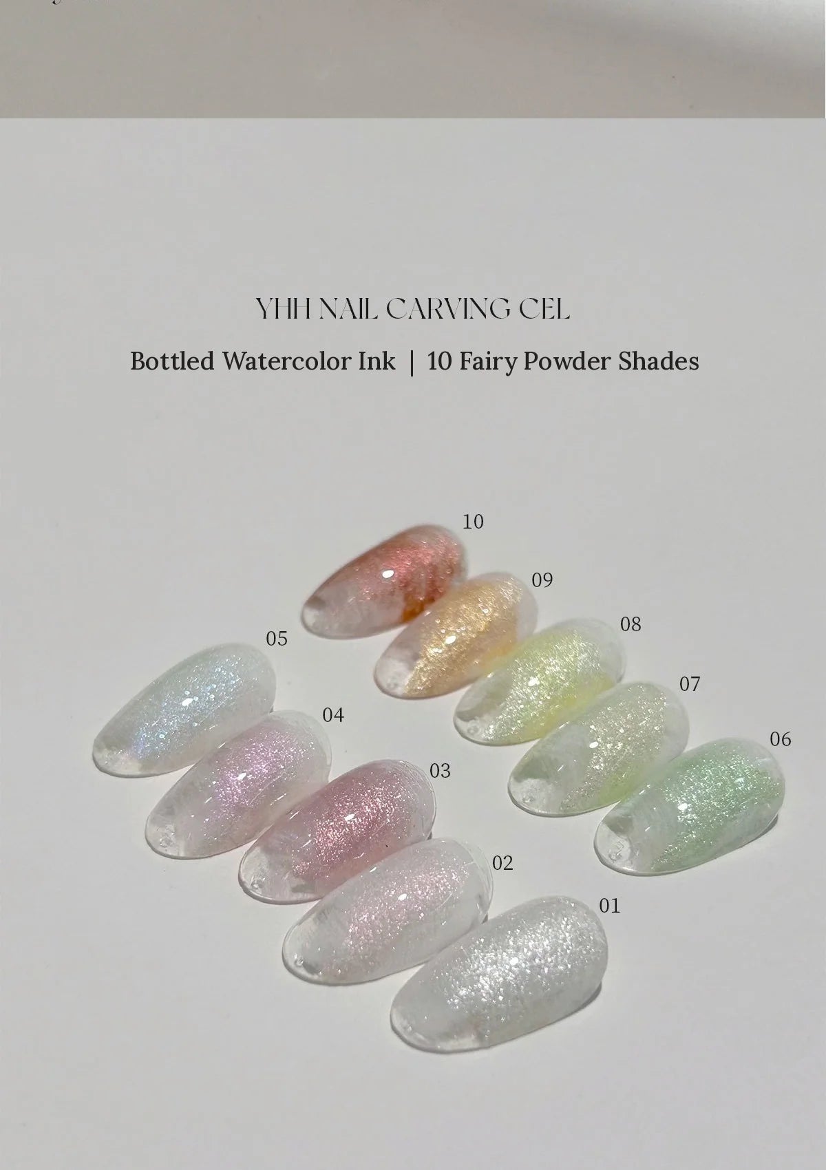 YHH bottled watercolor ink 10 shades swatched on nail sticks