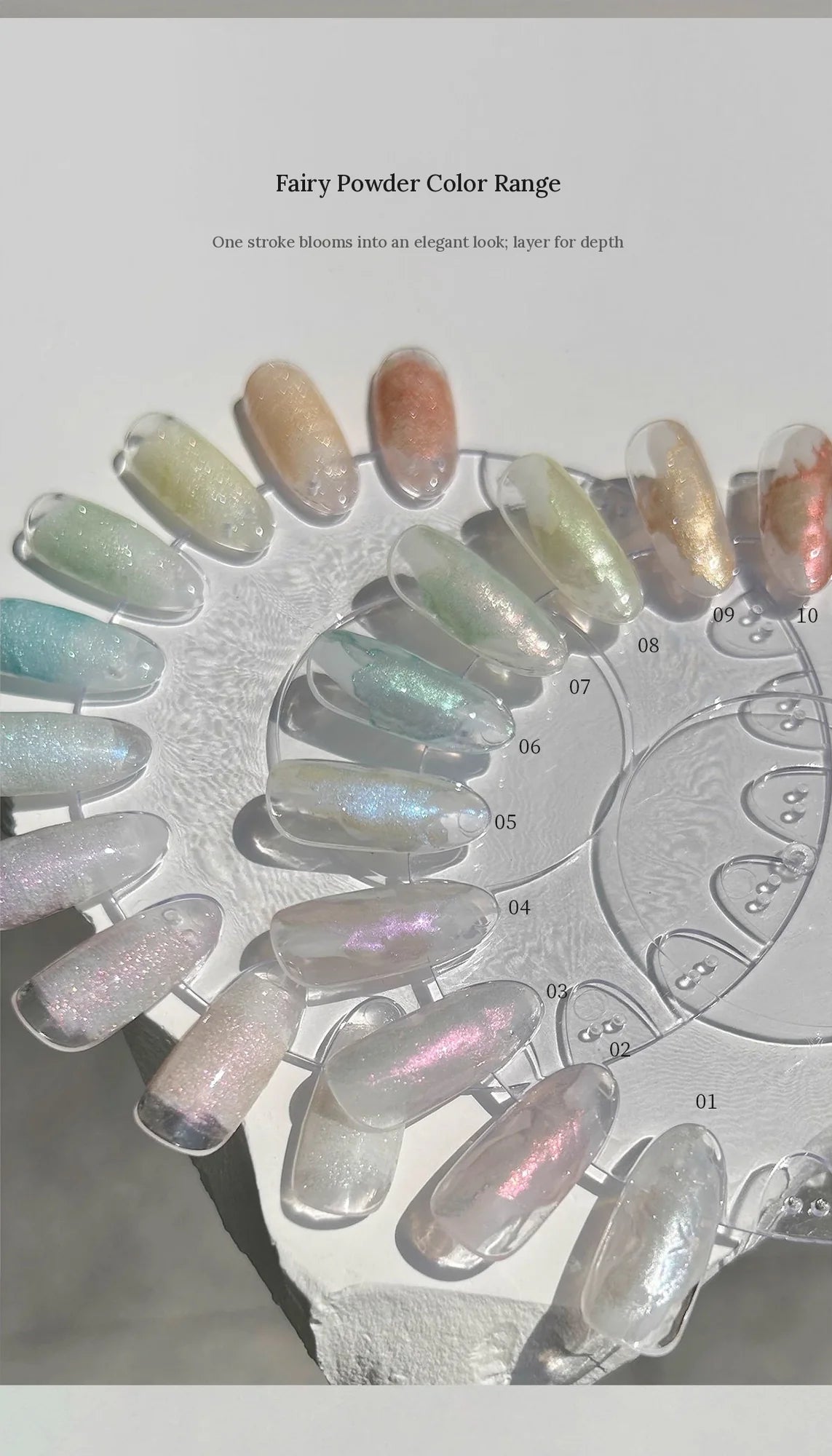Swatch fan showing YHH fairy powder watercolor ink shades