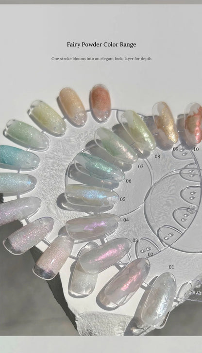 Swatch fan showing YHH fairy powder watercolor ink shades