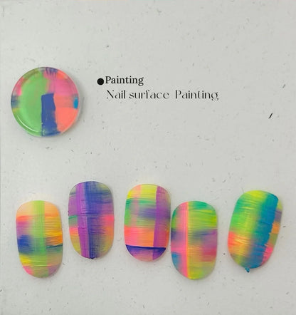 Hand-painted neon nail art made with YHH fluorescent pat pat gel