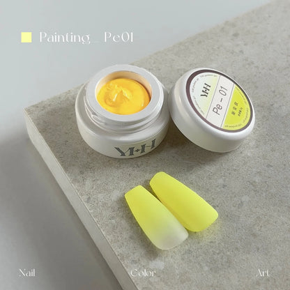 YHH fluorescent pat pat gel Pe01 Neon Yellow jar with matte gradient nail tips