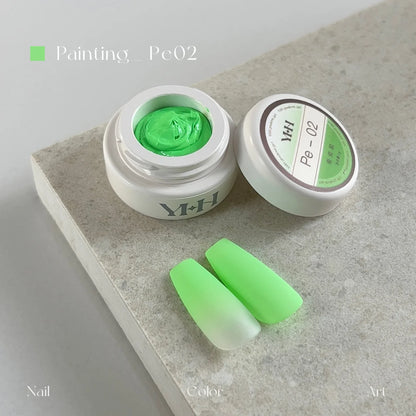 YHH fluorescent pat pat gel Pe02 Neon Green jar with matte gradient nail tips