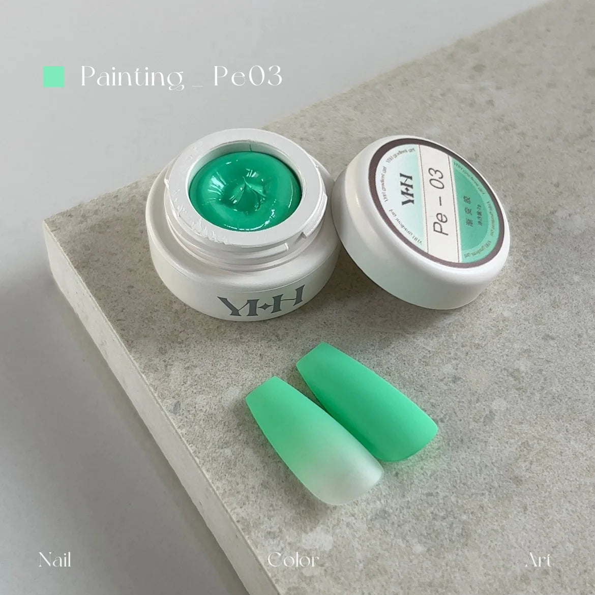 YHH fluorescent pat pat gel Pe03 Neon Emerald jar with matte gradient nail tips