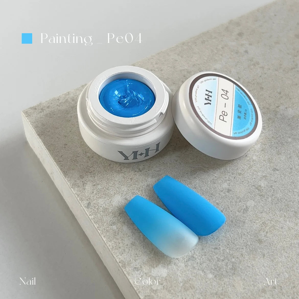 YHH fluorescent pat pat gel Pe04 Neon Sky Blue jar with matte gradient nail tips