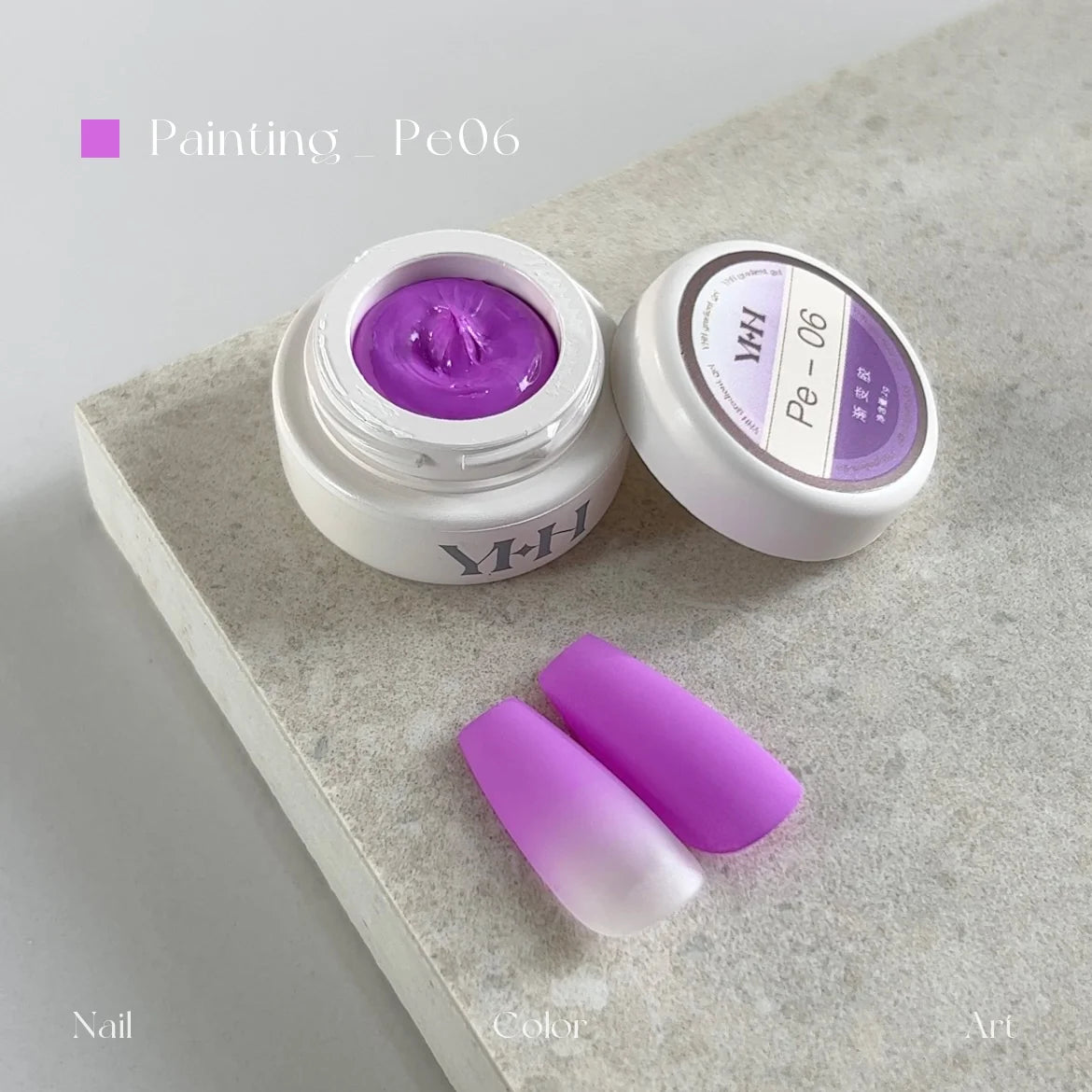 YHH fluorescent pat pat gel Pe06 Neon Violet jar with matte gradient nail tips