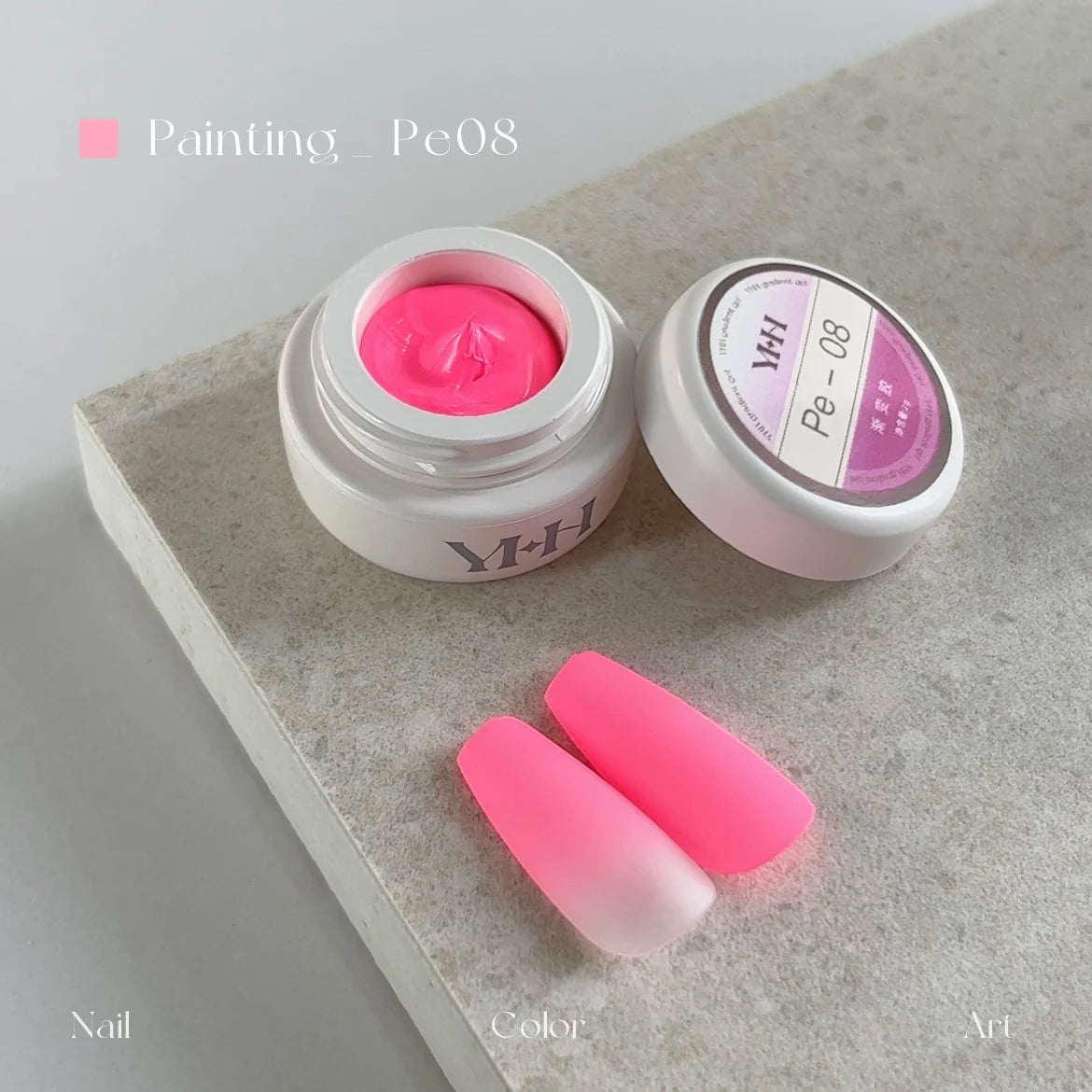 YHH fluorescent pat pat gel Pe08 Neon Pink jar with matte gradient nail tips
