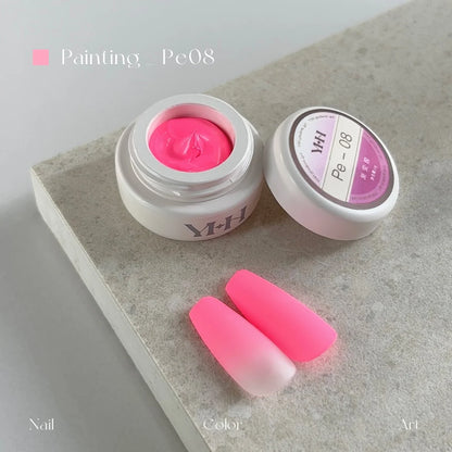 YHH fluorescent pat pat gel Pe08 Neon Pink jar with matte gradient nail tips