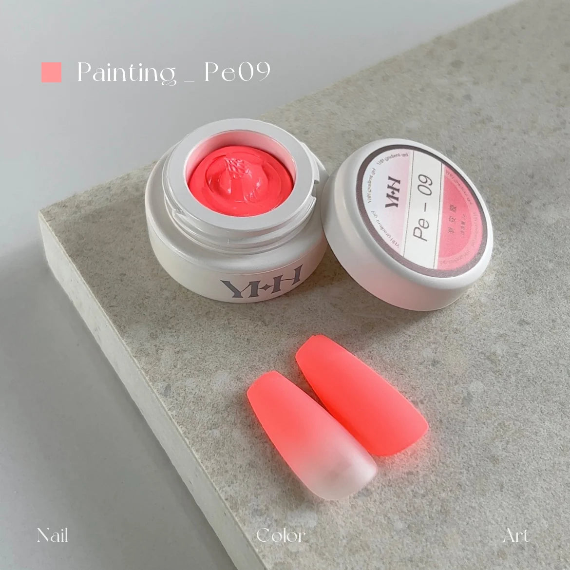 YHH fluorescent pat pat gel Pe09 Neon Coral jar with matte gradient nail tips