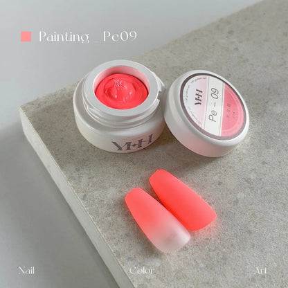 YHH fluorescent pat pat gel Pe09 Neon Coral jar with matte gradient nail tips