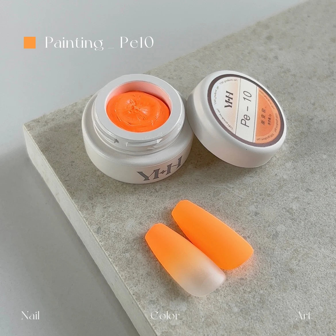 YHH fluorescent pat pat gel Pe10 Neon Orange jar with matte gradient nail tips
