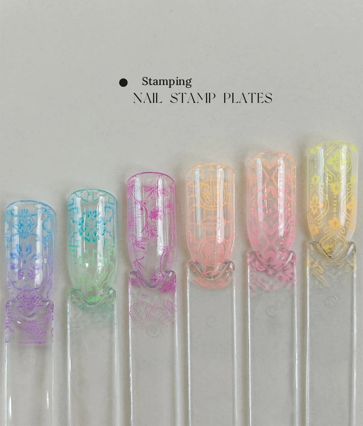 Stamped nail designs made with YHH fluorescent pat pat gel