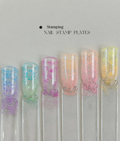 Stamped nail designs made with YHH fluorescent pat pat gel