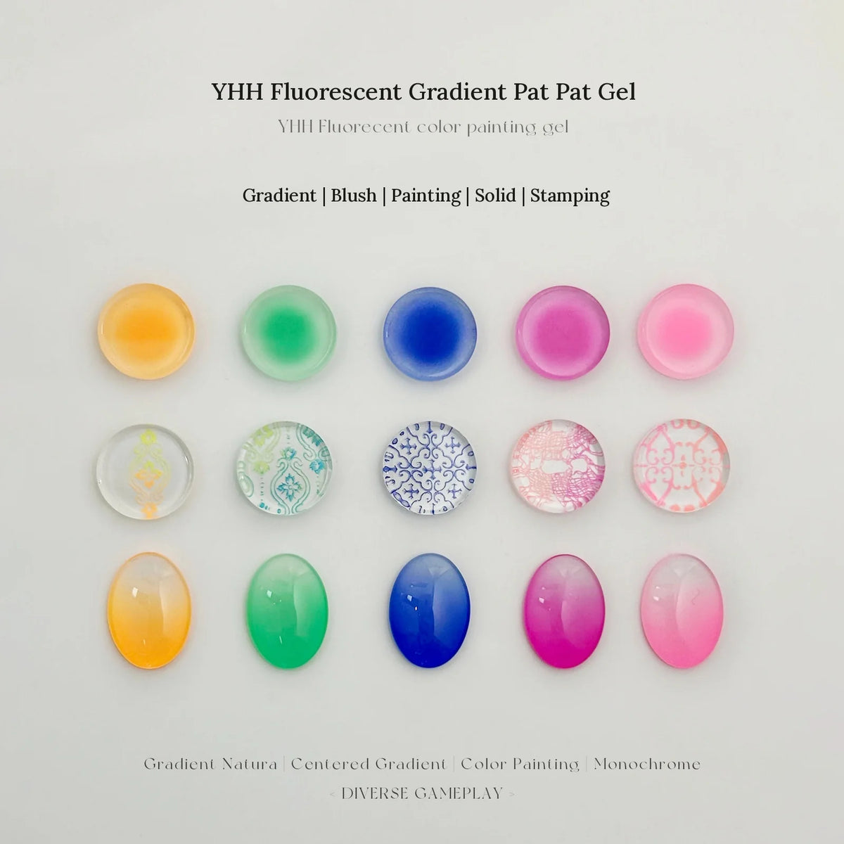 YHH fluorescent pat pat gel used for gradient, blush, painting, solid color and stamping