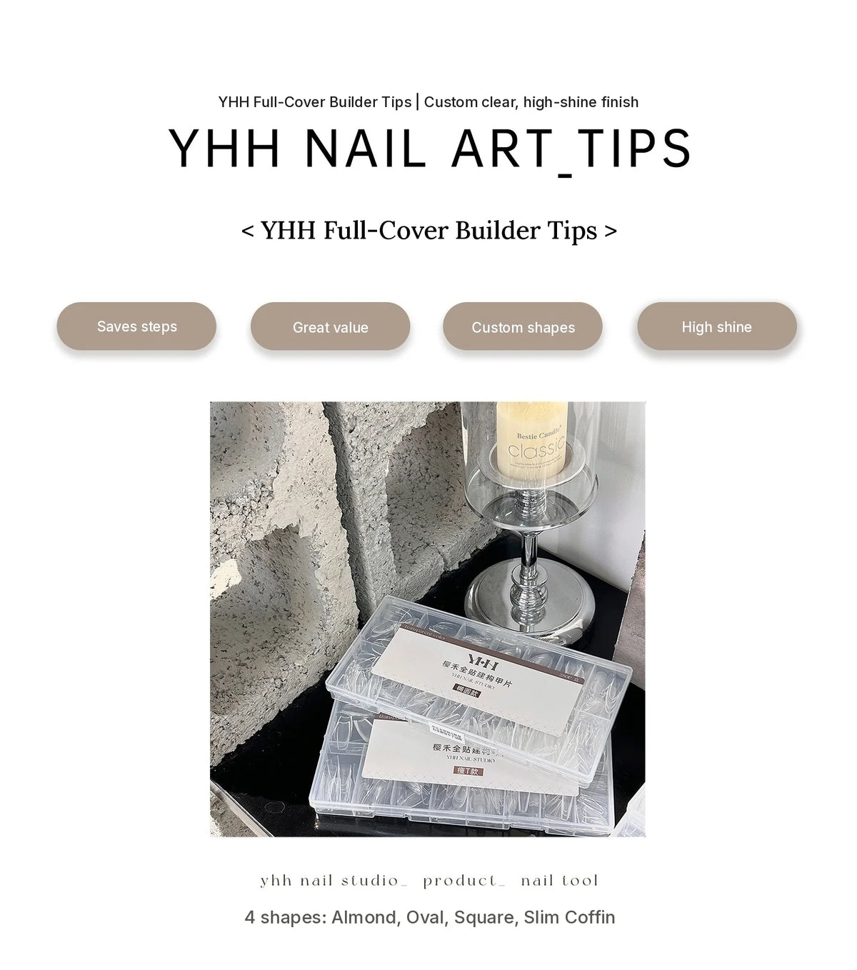 YHH full-cover builder tips boxes: saves steps, great value, custom shapes, high shine