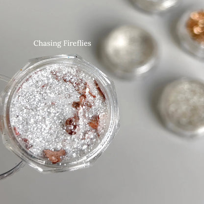 YHH Chasing Fireflies white glitter with copper foil in a jar