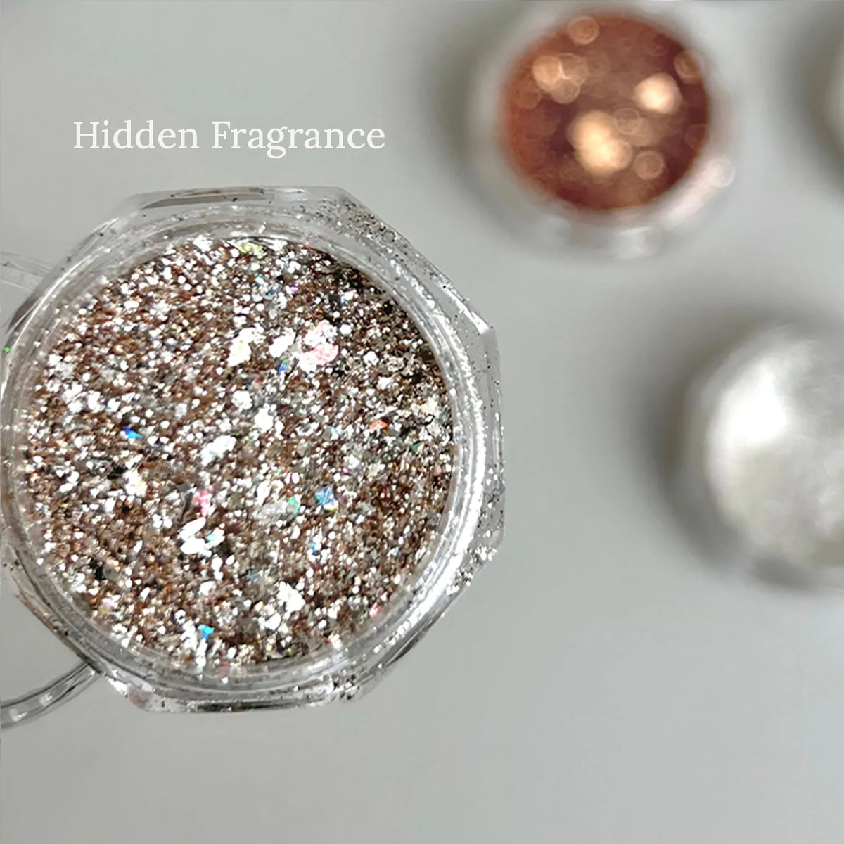 YHH Hidden Fragrance rose-gold glitter mix in a jar
