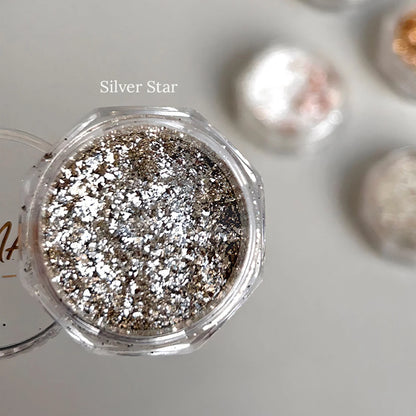 YHH Silver Star chunky silver glitter in a jar