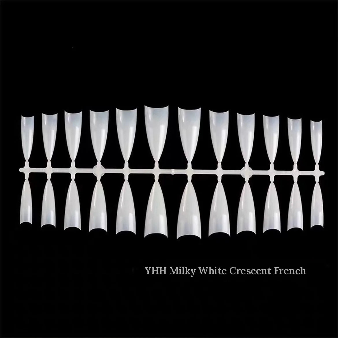 YHH milky white crescent French tips in a full size run