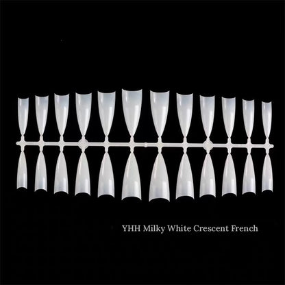 YHH milky white crescent French tips in a full size run