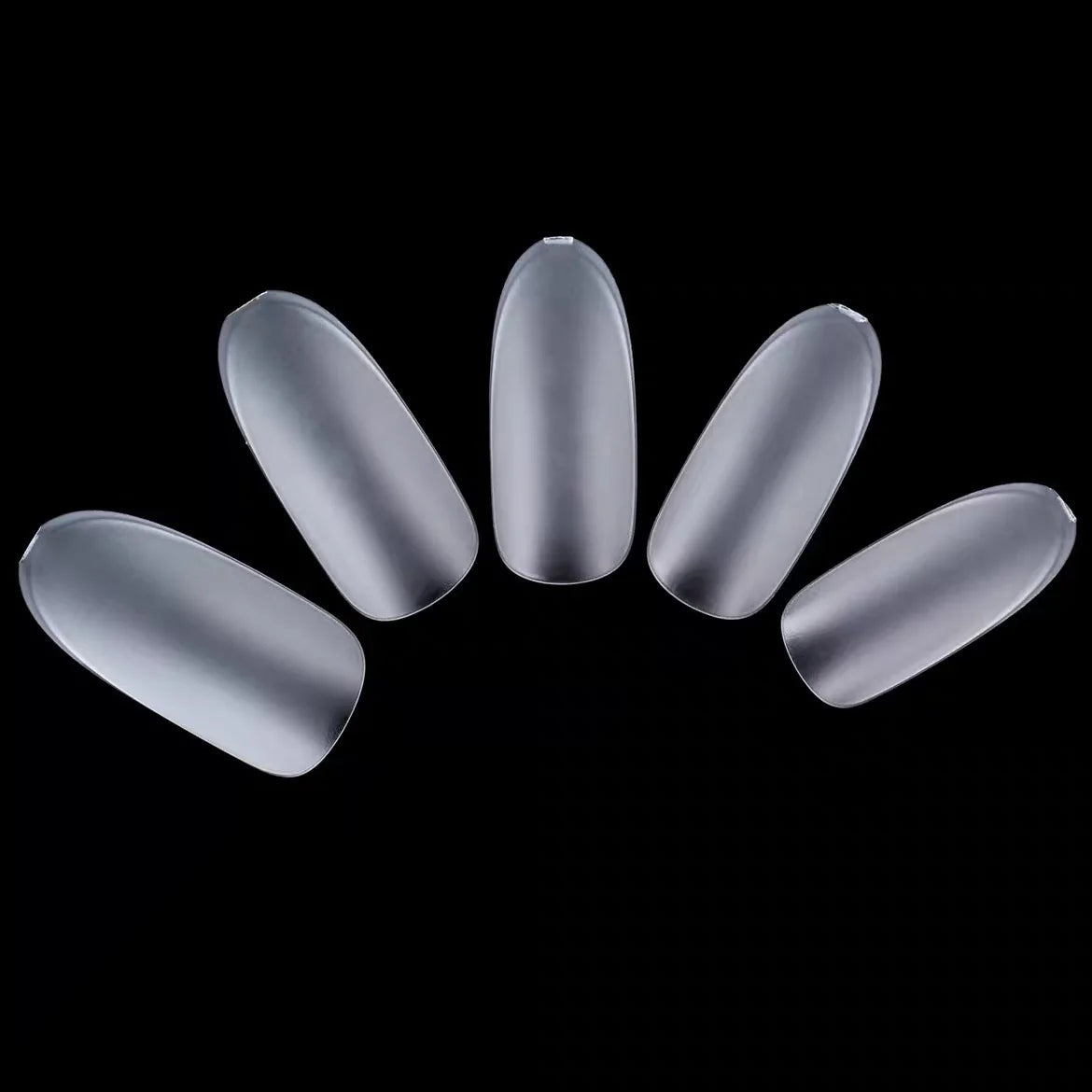 YHH frosted oval tips fanned out on a black background