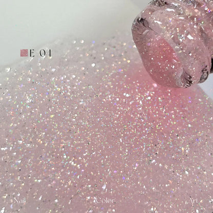YHH Moonset Star Veil E-04 Rose Pink shimmer gel poured from the bottle