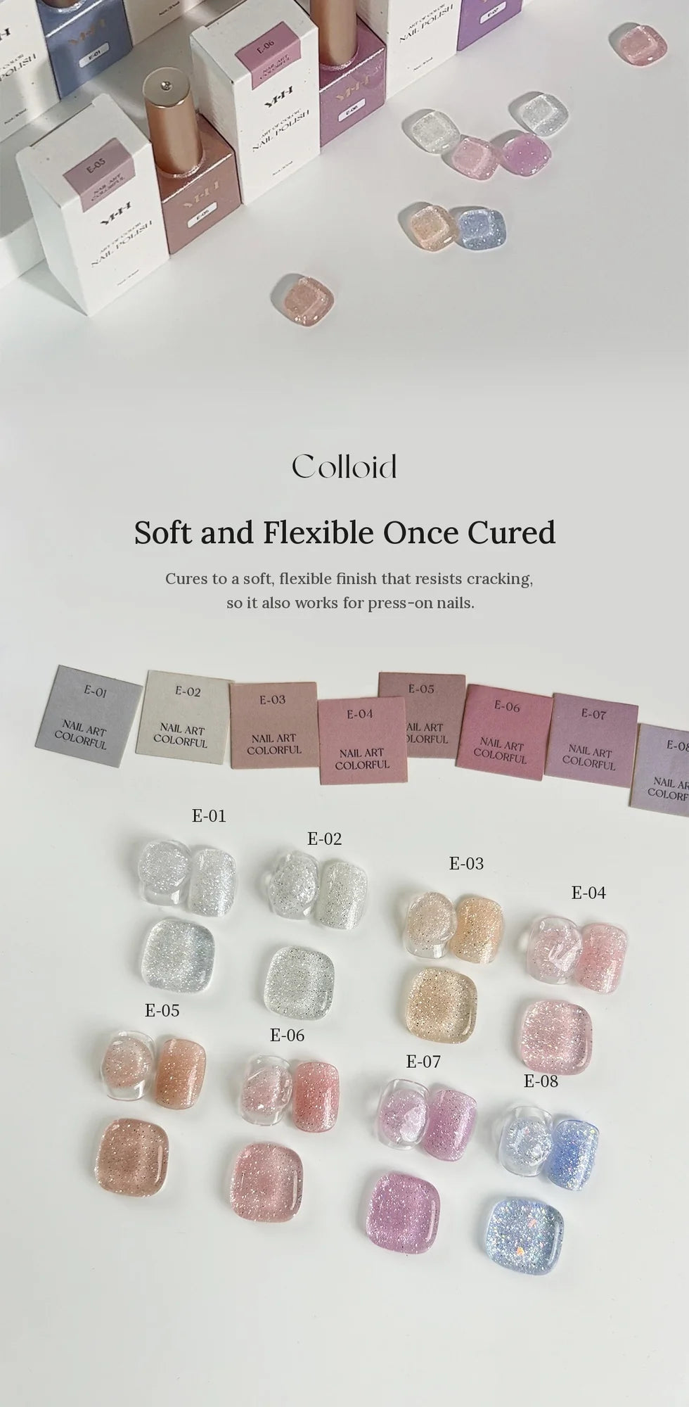 YHH Moonset Star Veil swatches; soft and flexible once cured