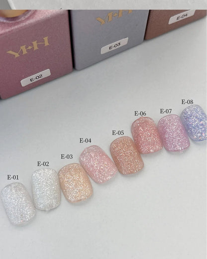 YHH Moonset Star Veil swatch tips E-01 to E-08 in a row