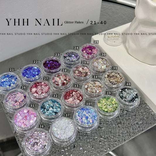 YHH multicolor glitter jars No. 21–40 with numbered lids
