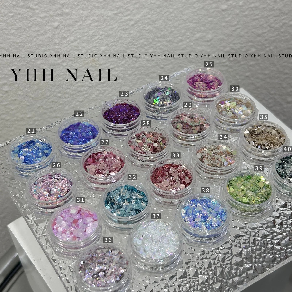YHH multicolor glitter jars No. 21–40 with numbered lids