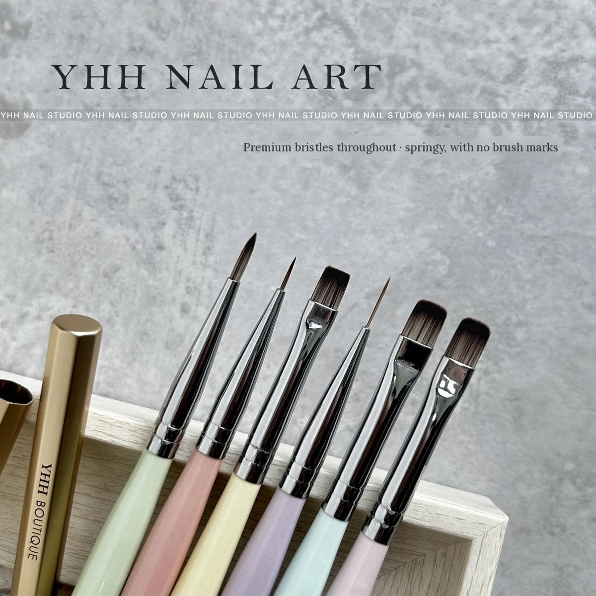 Close-up of YHH nail art brush bristles in a range of shapes and sizes