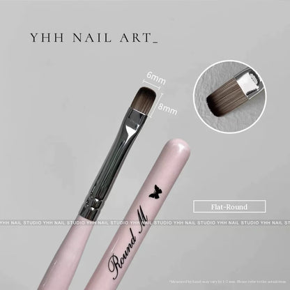 YHH flat-round gel brush, 6 mm wide by 8 mm long, pink handle