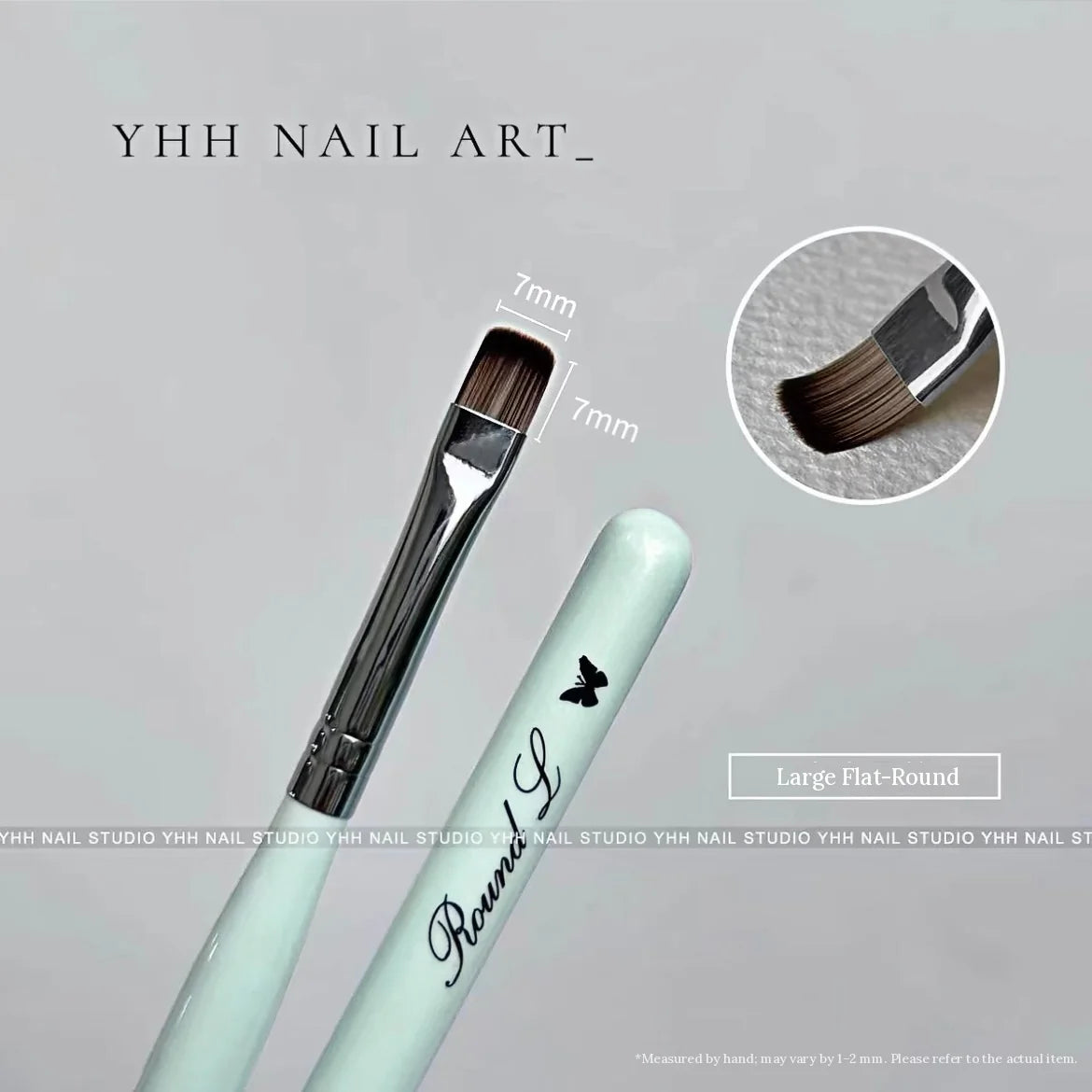 YHH large flat-round gel brush, 7 mm wide by 7 mm long, mint handle