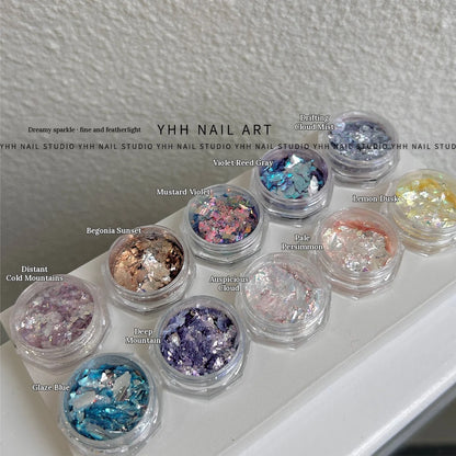 YHH Opal Powder jars on a clear tray with English shade labels
