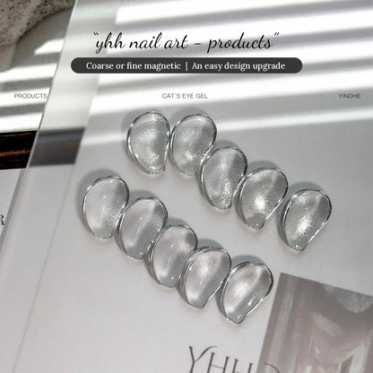 YHH sheer cat eye gel in coarse or fine magnetic, swatched on clear tips