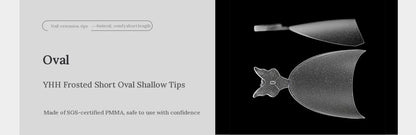 YHH frosted short oval shallow tip, front and side view