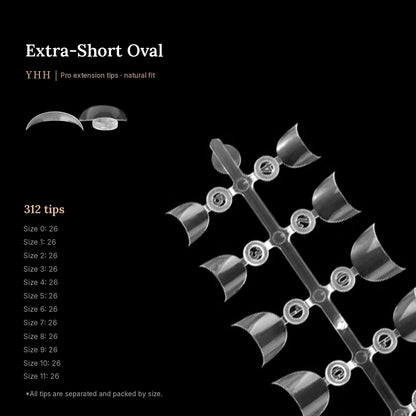 YHH extra-short oval shallow tips, 312 tips with size counts