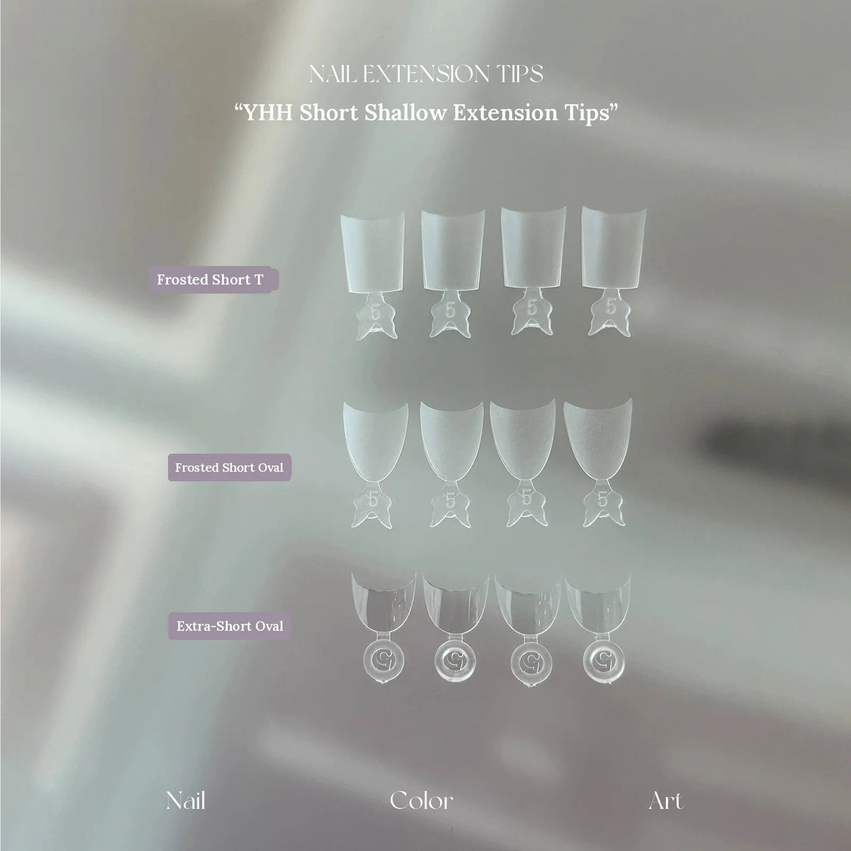 YHH short shallow extension tips shape guide on a soft green background
