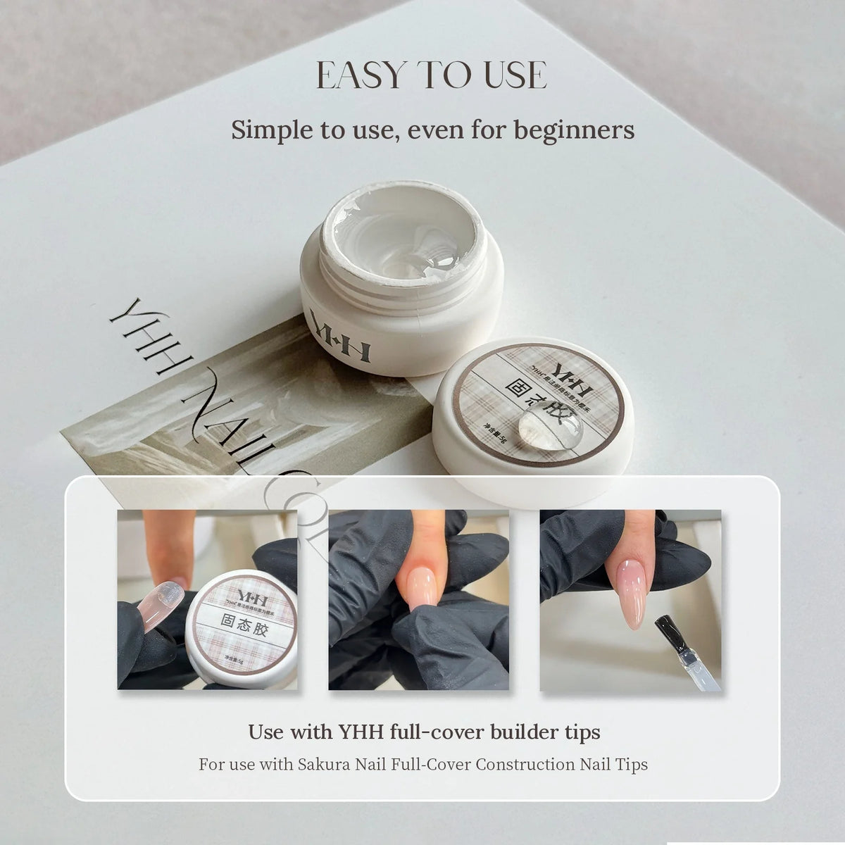 YHH Solid Gel used with full-cover builder tips, easy for beginners