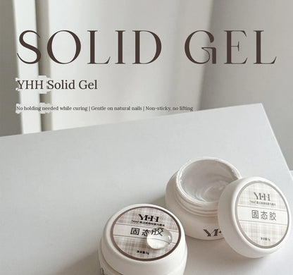 YHH Solid Gel tip adhesive jars on a white card